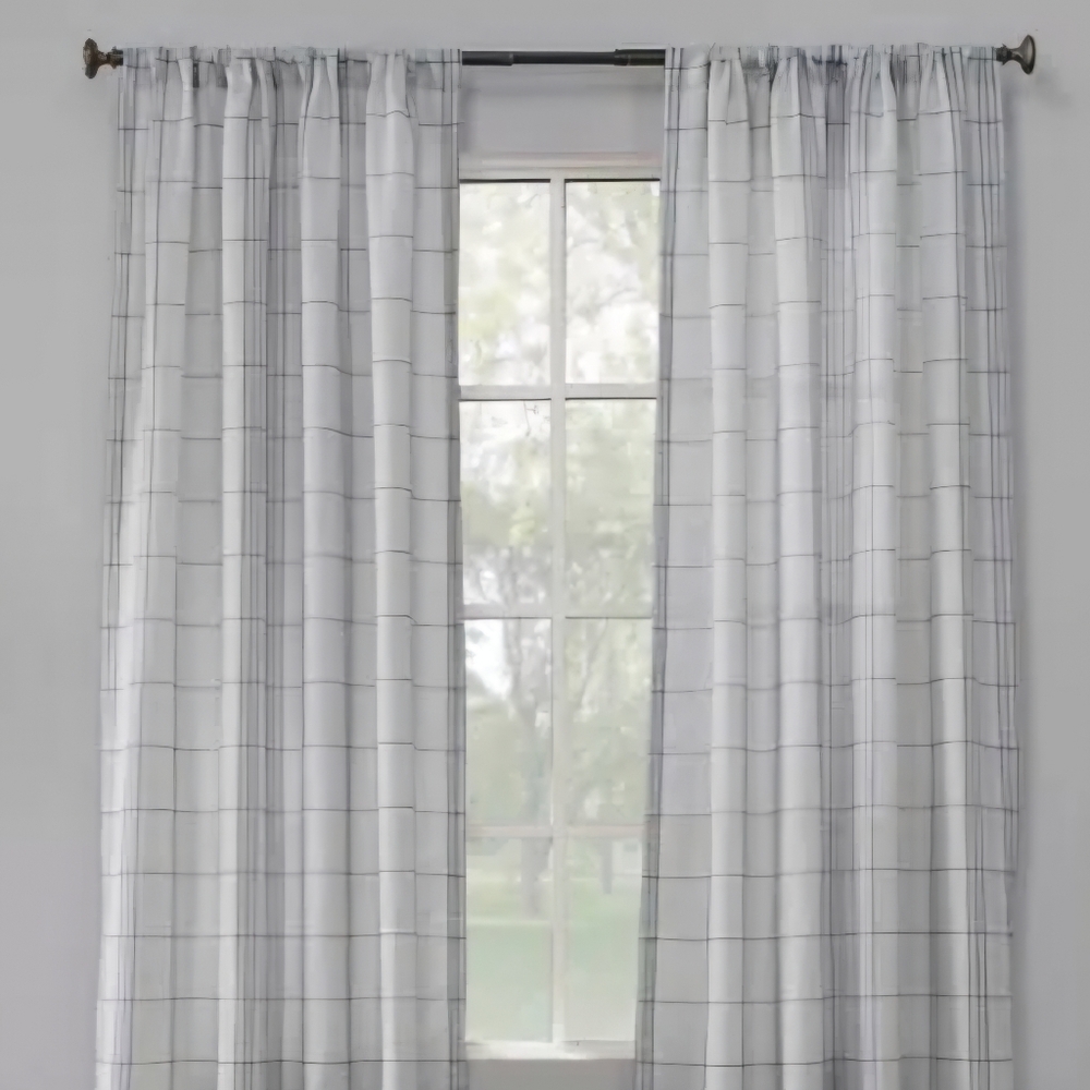 Farmhouse Plaid Semi-Sheer Rod Pocket Curtain Panel set of 2